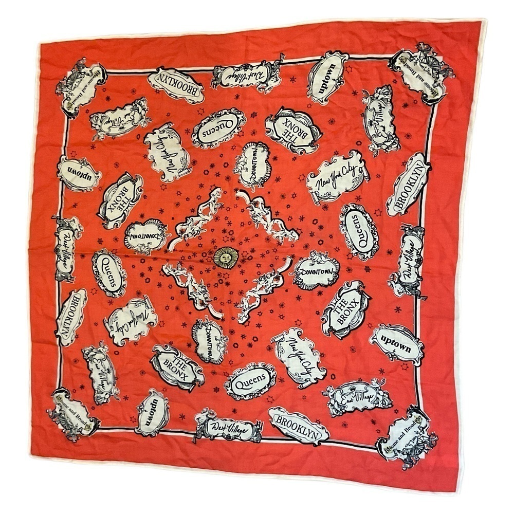 1937 French wool scarf New York Bronx Uptown red white souvenir